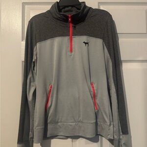 PINK Victoria's Secret Gray & Dark Gray Half-Zip Pullover with Pink Zippers